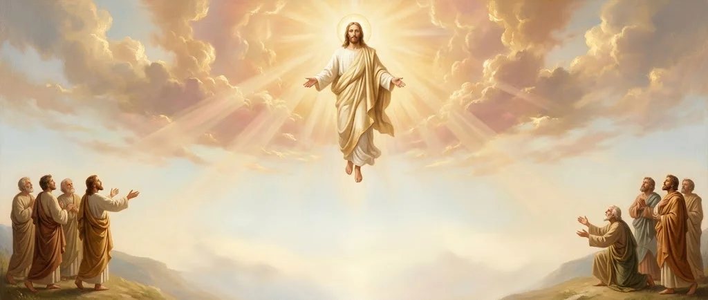 Classical painting of the Ascension of Christ in glory — daily scene art in the Pen & Psalm Bible journaling app