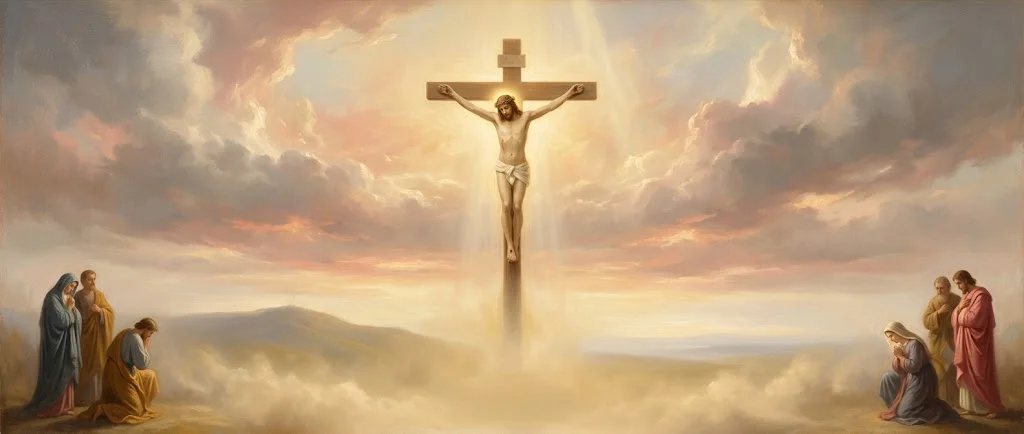 Classical painting of the Crucifixion — daily scene art in the Pen & Psalm Bible journaling app